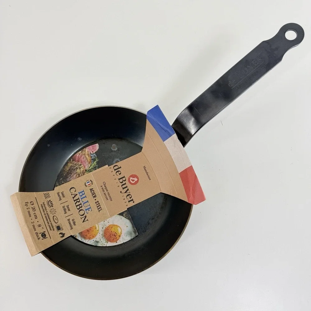2 Piece Set - de Buyer Blue Carbon Steel Fry Pan 2mm Thick 9.5